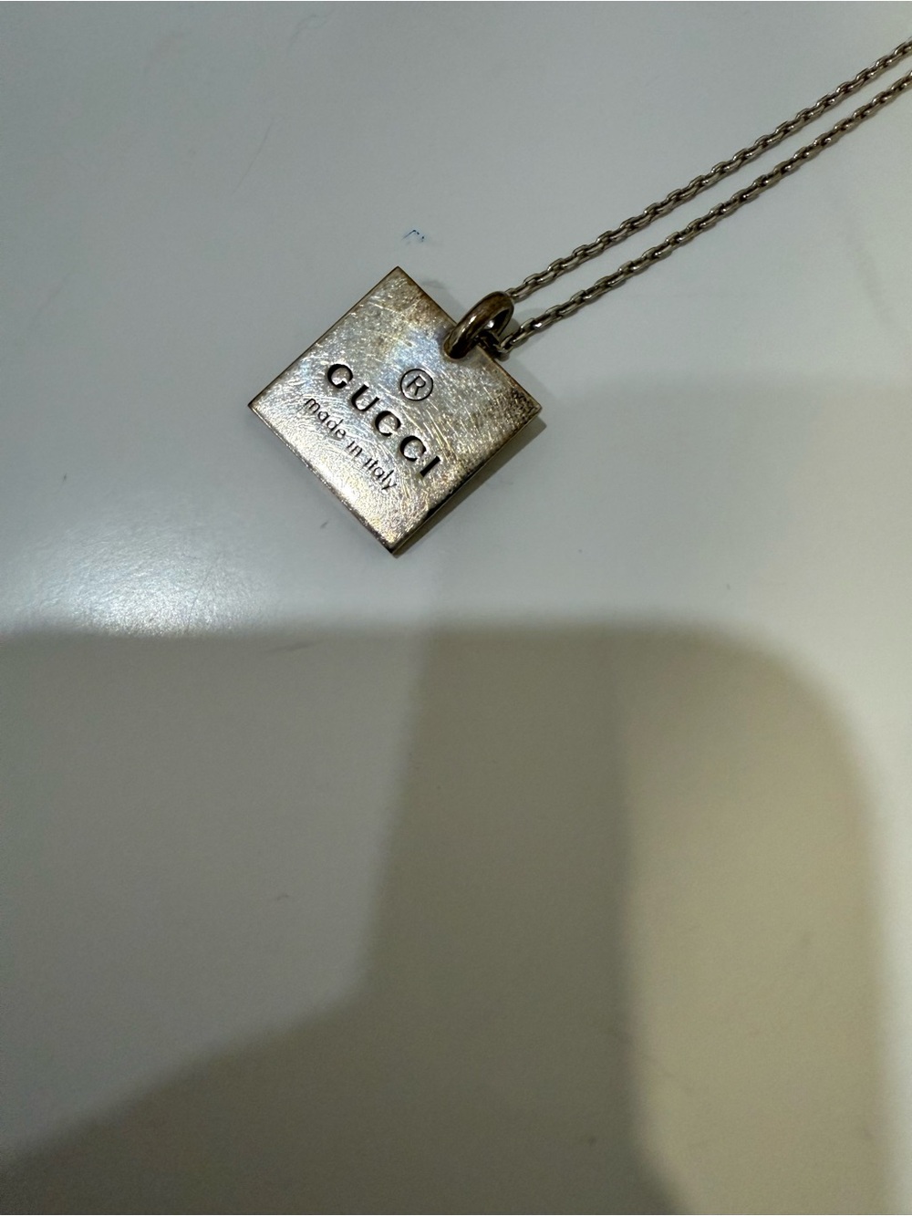 Gucci silver Square Logo Pendant Necklace
